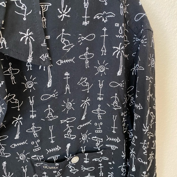 Guess U.S.A. American Tradition Men's Black Hawaiian Shirt Button Down Size M - Picture 4 of 9
